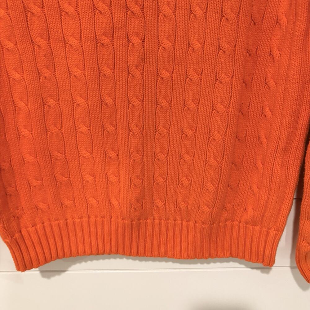 Ralph Lauren Sport | Sweater Orange Pullover V Neck Cableknit Preppy- Large - Picture 3 of 7